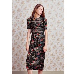 Black floral midi dress. Size small.